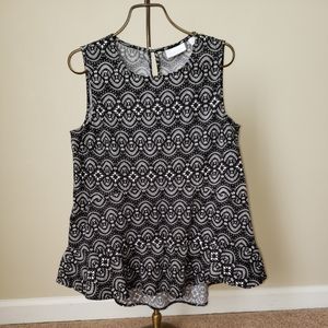 New York & Company Tank Shirt Blouse Black White Size Small
